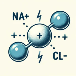 ナトリウムイオン（Na+）と塩化物イオン（Cl-）の間のイオン結合